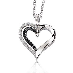 Like new! Ashcroft & Oak Black & White Diamond Heart Pendant in Sterling Silver